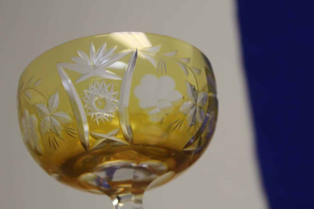 A Yellow Cut Glass Wine Goblet - 4