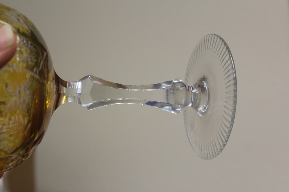 A Yellow Cut Glass Wine Goblet - 5