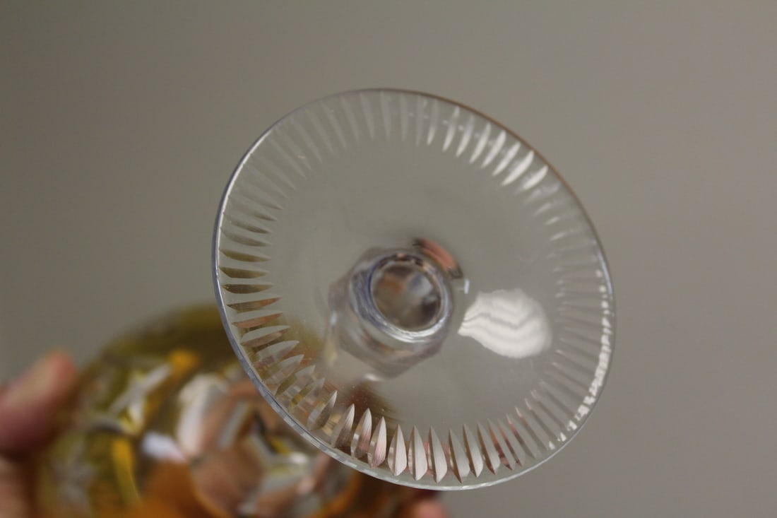 A Yellow Cut Glass Wine Goblet - 6