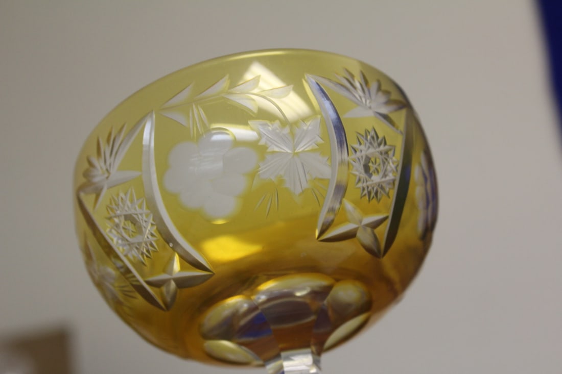 A Yellow Cut Glass Wine Goblet - 7