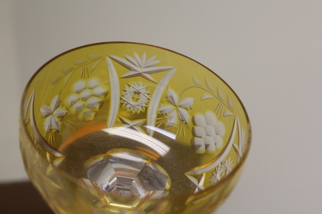 A Yellow Cut Glass Wine Goblet - 8