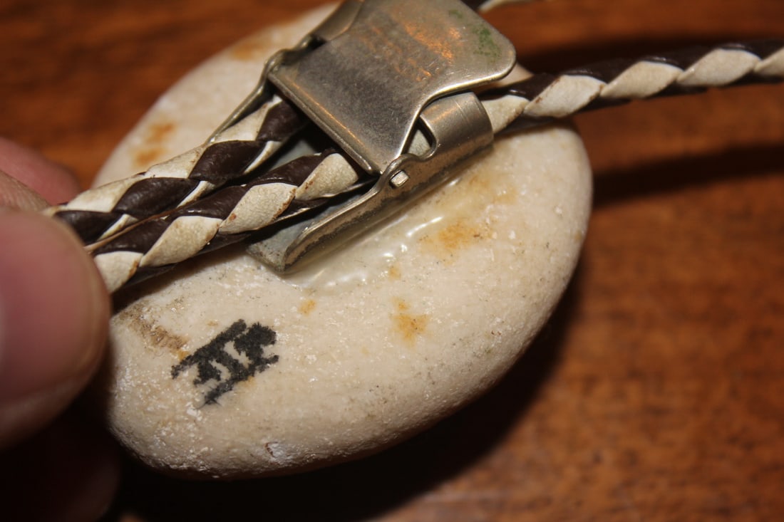 Signed Bennett Stone and Leather Bolo Tie - 3