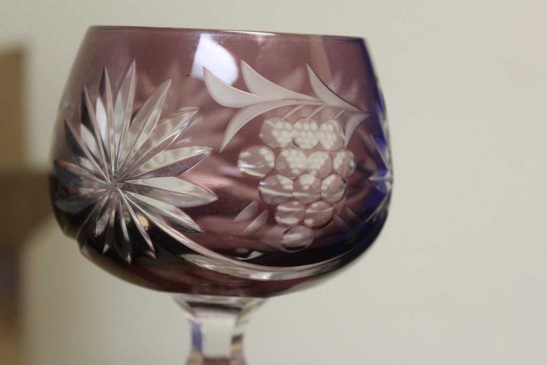 A Set of 2 Amethyst Color Cut Glass Goblets - 2