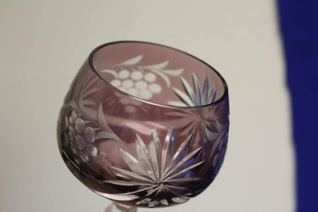 A Set of 2 Amethyst Color Cut Glass Goblets - 3