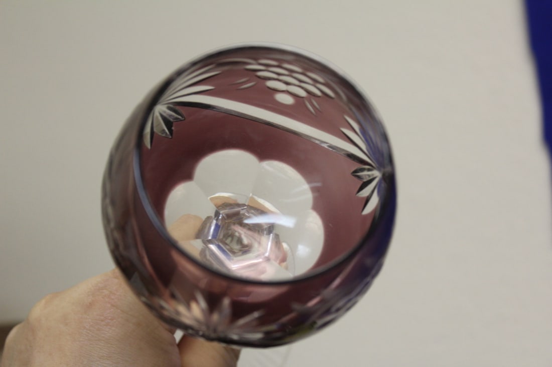 A Set of 2 Amethyst Color Cut Glass Goblets - 4