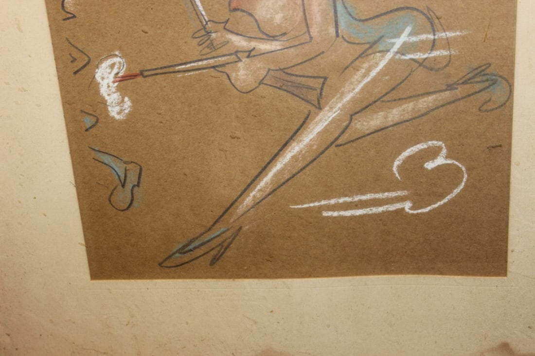 A Charcol / Pastel On Paper - Midcentury - 4