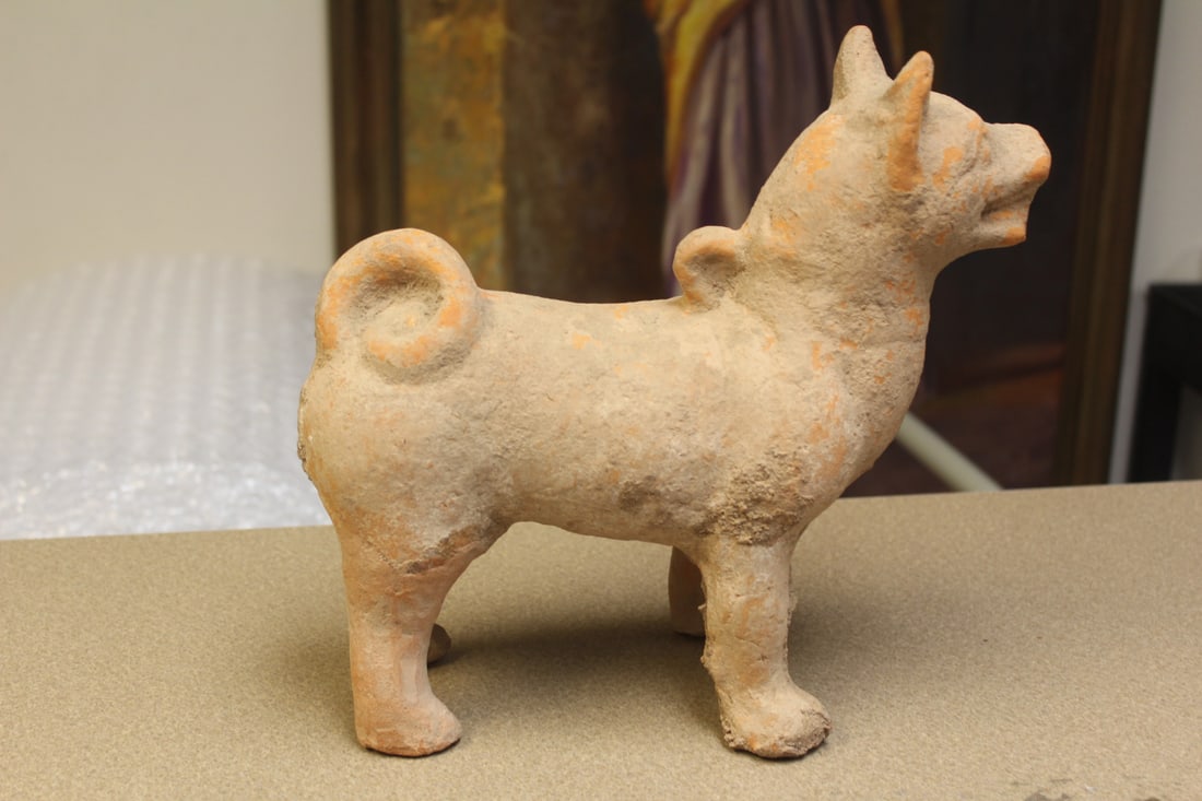 Terracota Figure of a Dog: appeared to be very old - possibly from the Tang/Han Dynasty - 10" across