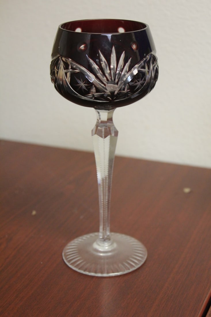 A Ruby Red Cut Glass Goblet: 7 1/2" tall