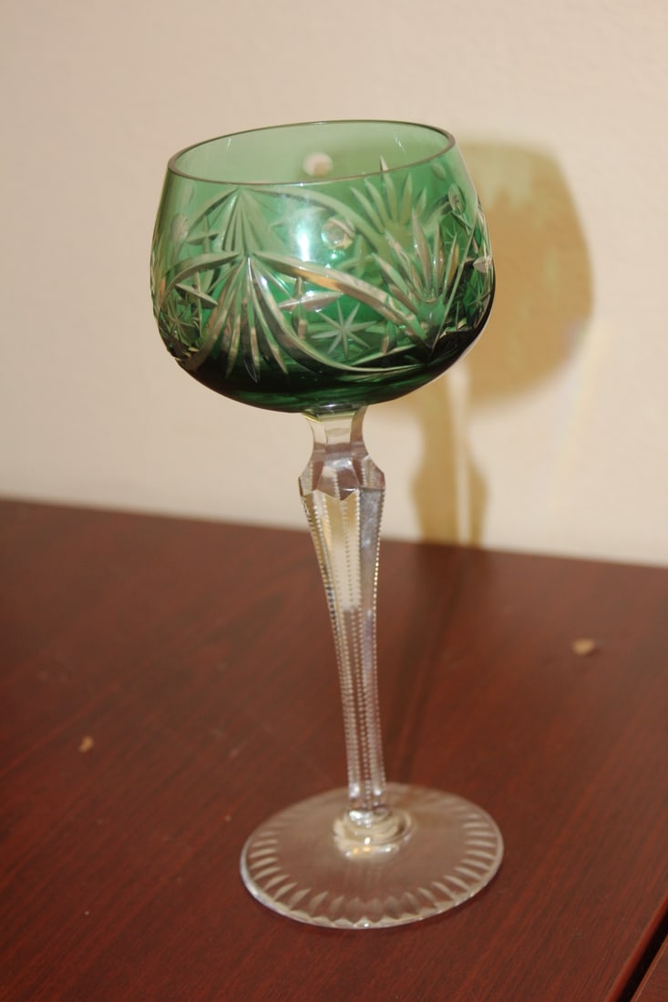 A Green Cut Glass Goblet - 3