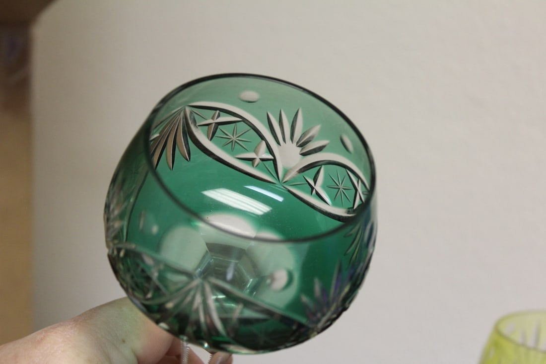 A Green Cut Glass Goblet - 4