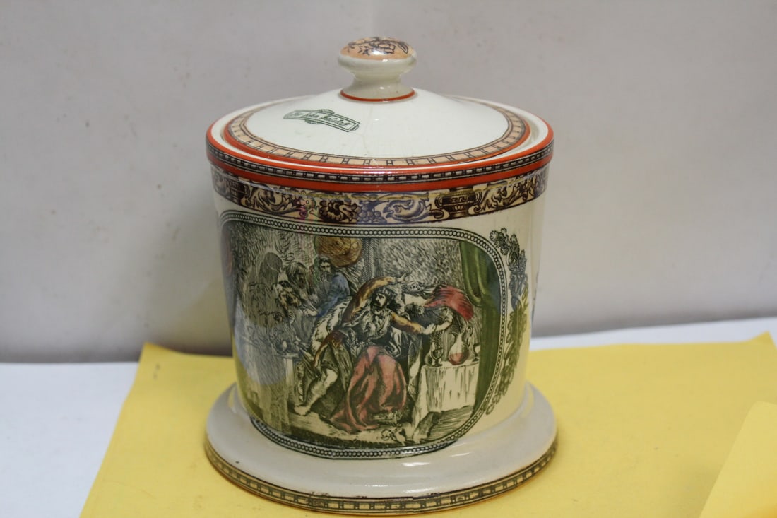 An Antique Ceramic Humidor: please note: crazing as shown, but did not go through the other side - 6 3/4" tall