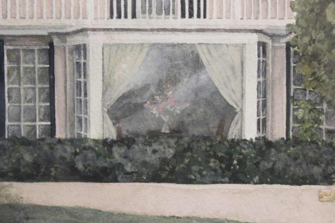 Pink House in Wood Frame Watercolour - 2