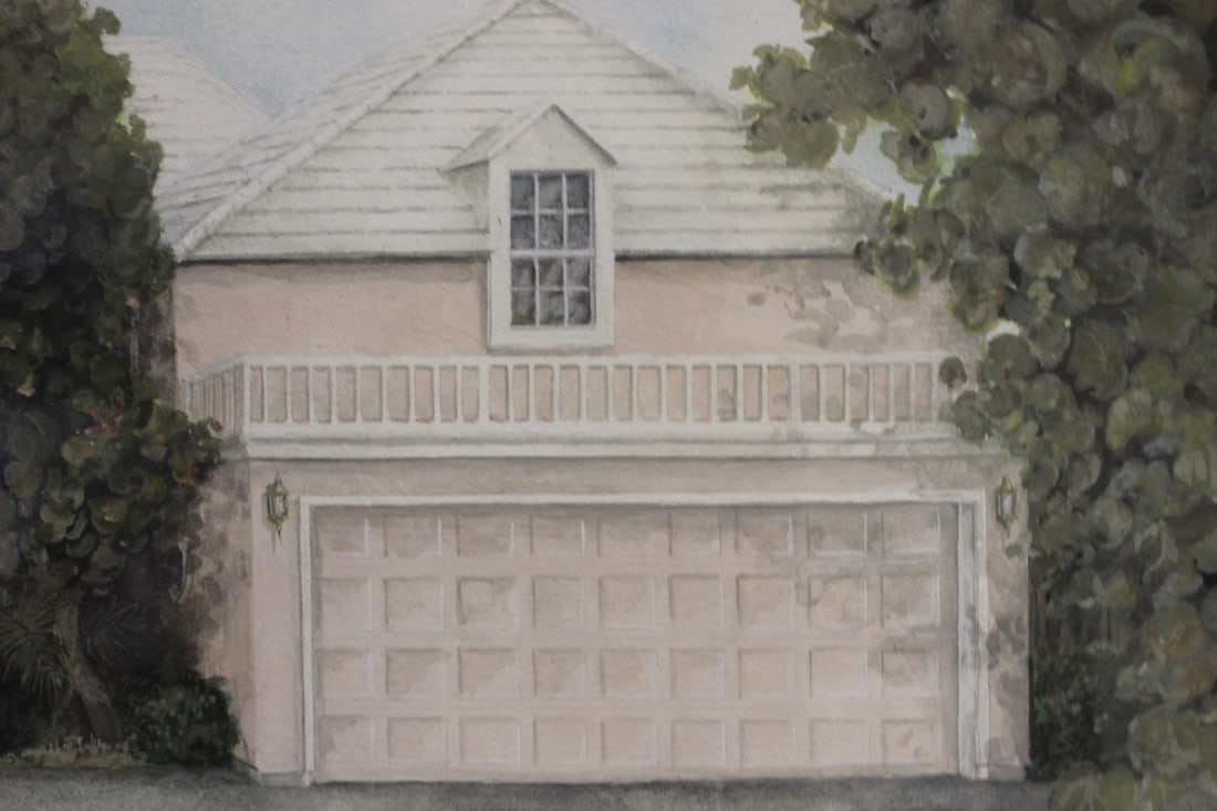 Pink House in Wood Frame Watercolour - 4