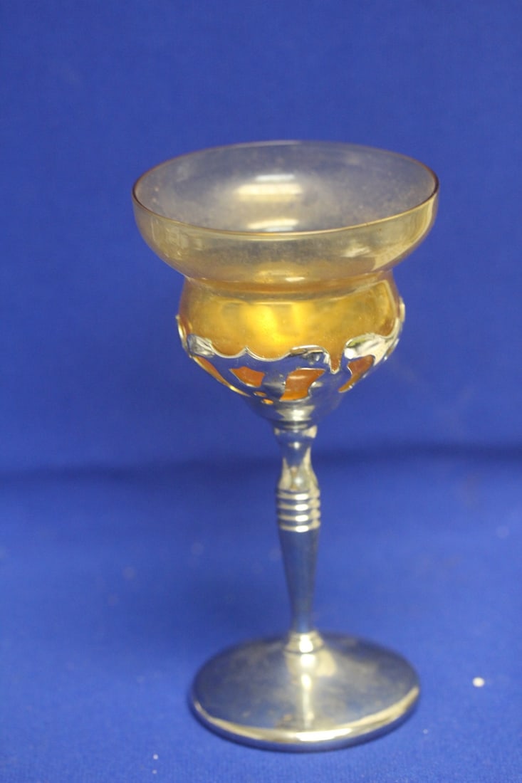 Silverplated and Amber Glass Goblet - 2