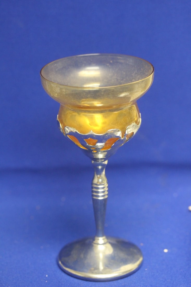 Silverplated and Amber Glass Goblet - 3
