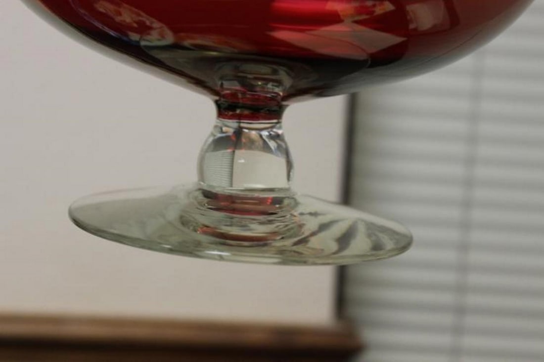 A Cut Ruby Red Glass Champagne Glass - 5