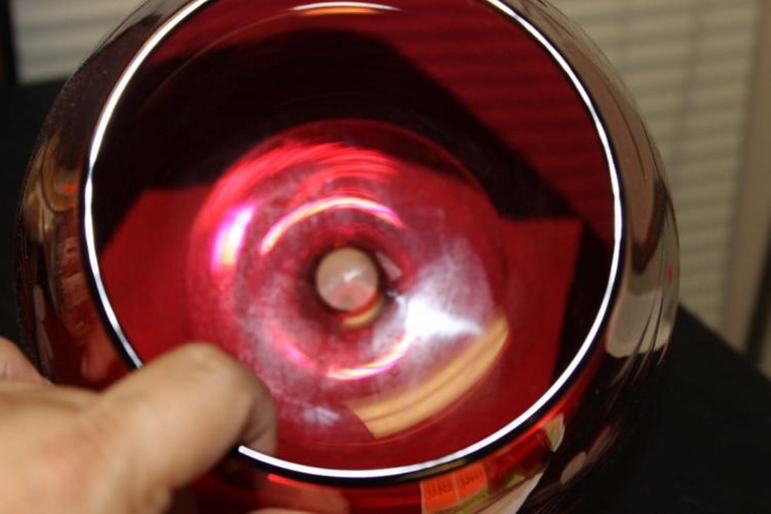 A Cut Ruby Red Glass Champagne Glass - 6