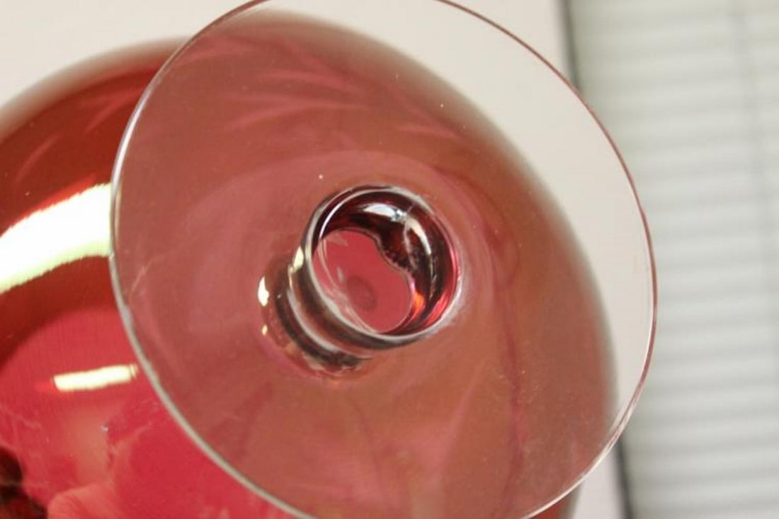 A Cut Ruby Red Glass Champagne Glass - 7