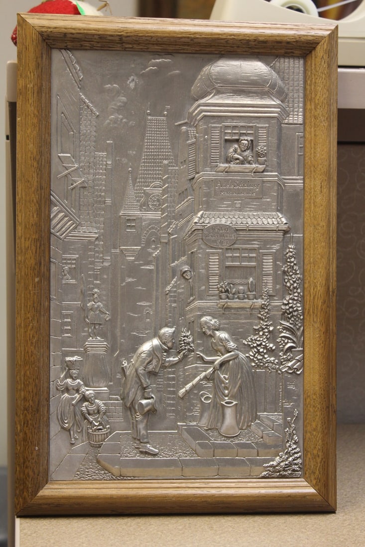 Germany Zinn Embossed Panel: framed - overall= 14 1/2" x 9 1/2"