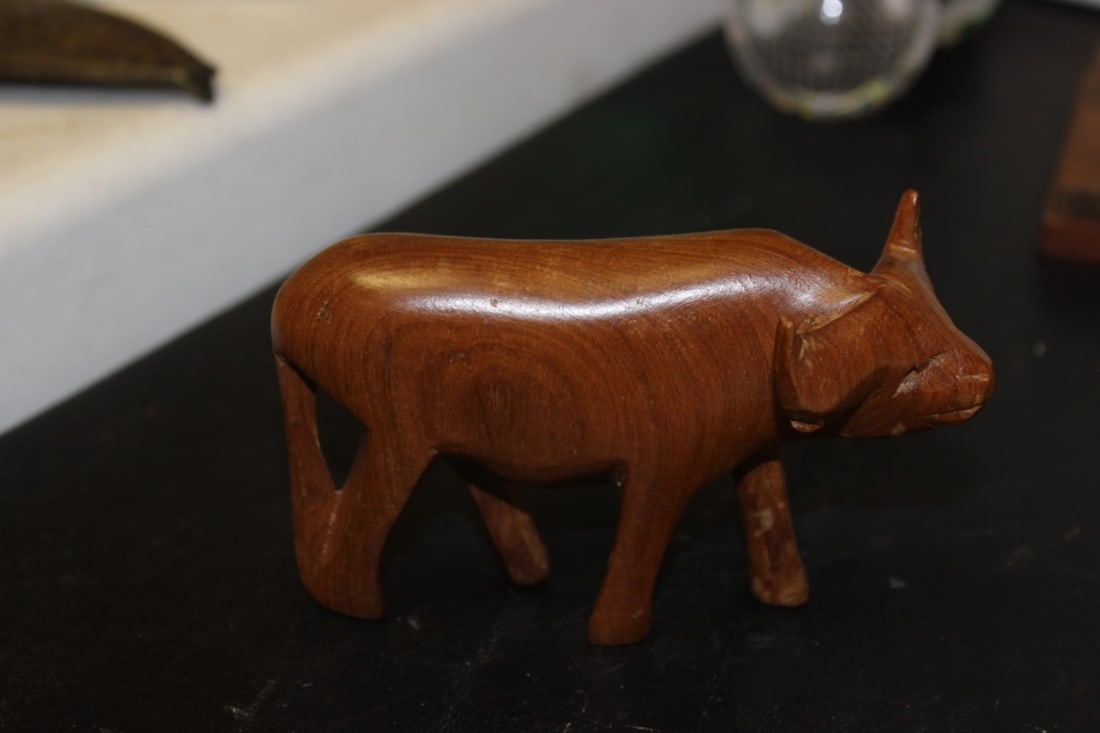 A Carved Wooden Cow: 4 7/8â€ long