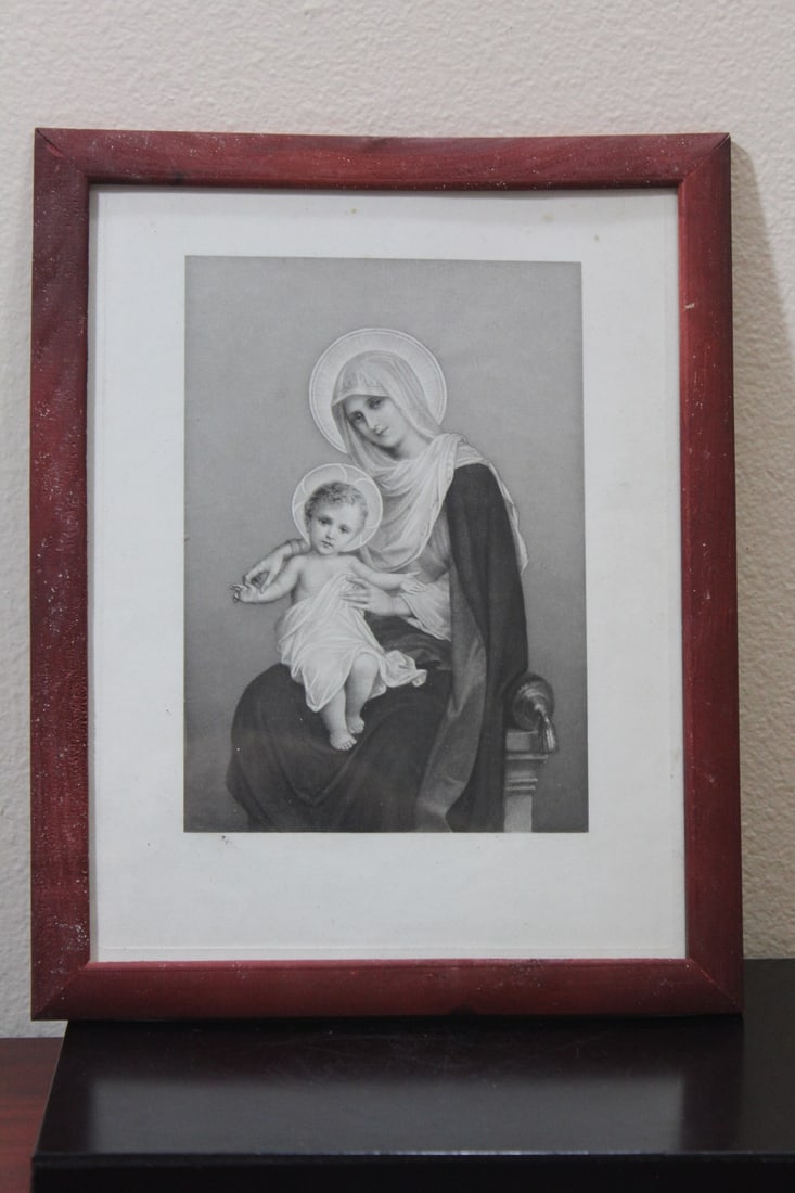A Framed Madonna and Child Print: overall= 12" x 9 1/2" - please note: not examned out of the frame