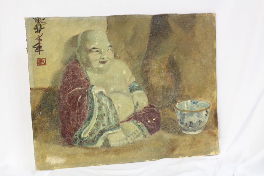 A Chinese Signed Oil on Board Painting: by a Chinese Artist - unframed - 14" x 11"