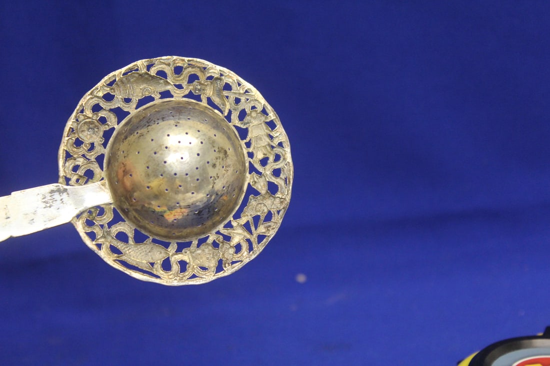 Chinese Carved Jadeite Handle and Silver Strainer - 6