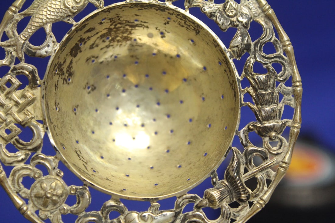 Chinese Carved Jadeite Handle and Silver Strainer - 8