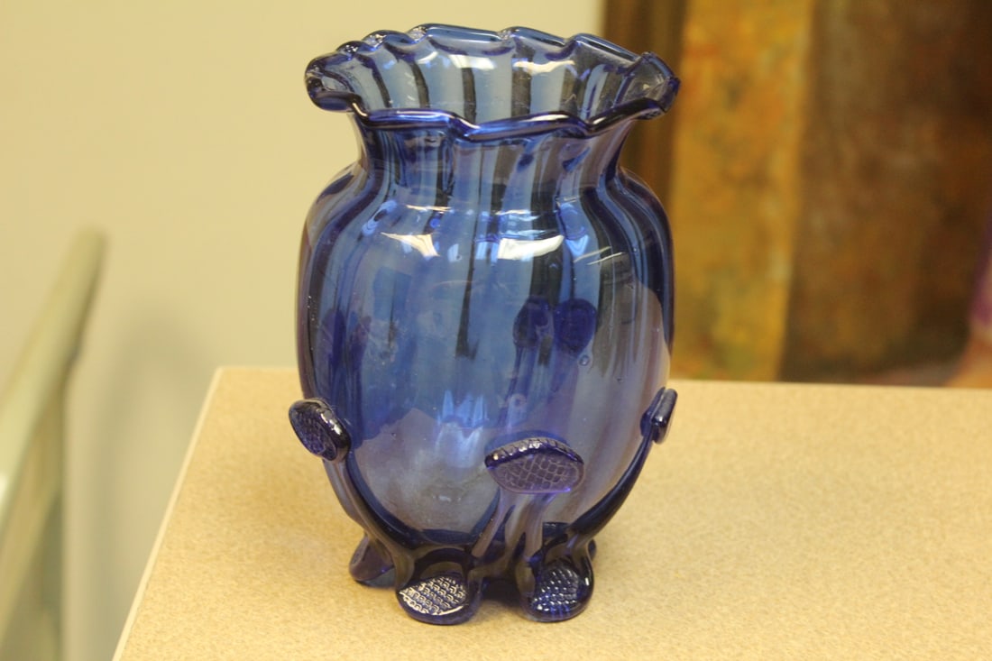 Cobalt Blue Glass Vase: hand blown - 7 inches tall