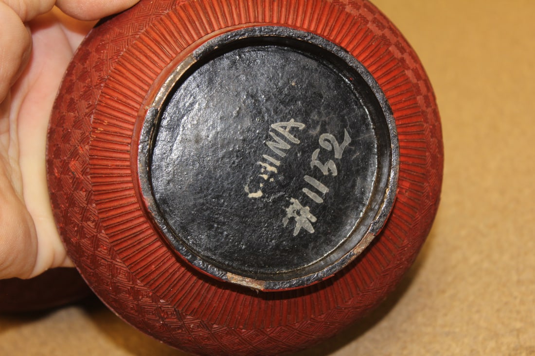 Antique Chinese Cinnabar Round Box - 10