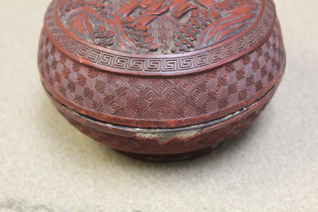 Antique Chinese Cinnabar Round Box - 2