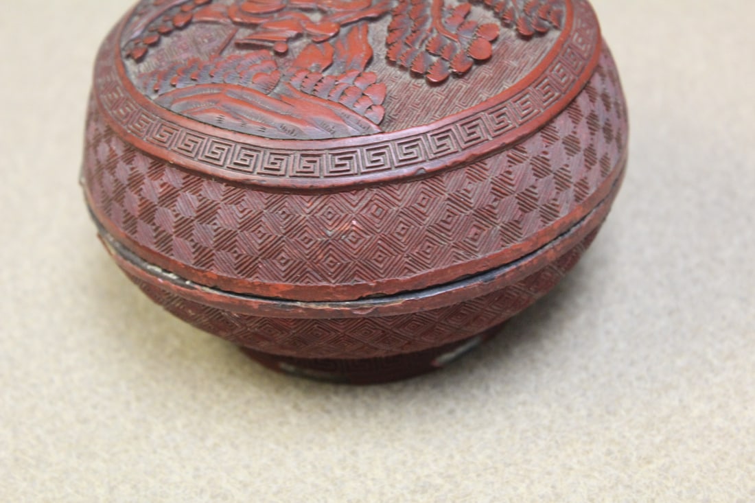 Antique Chinese Cinnabar Round Box - 3