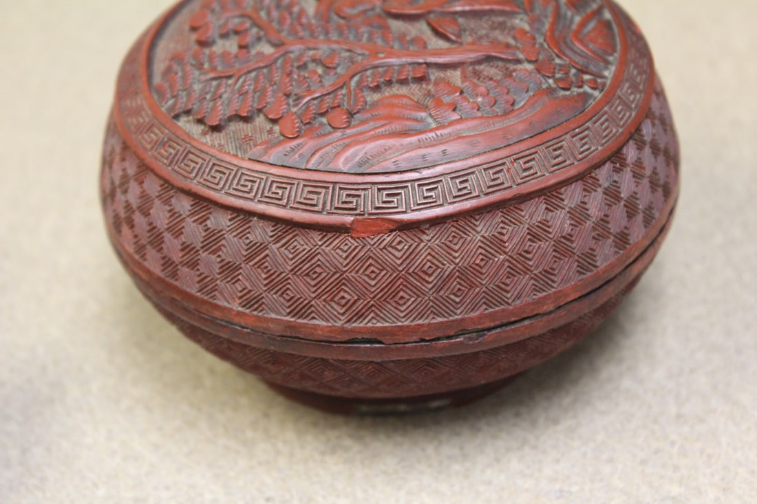 Antique Chinese Cinnabar Round Box - 5