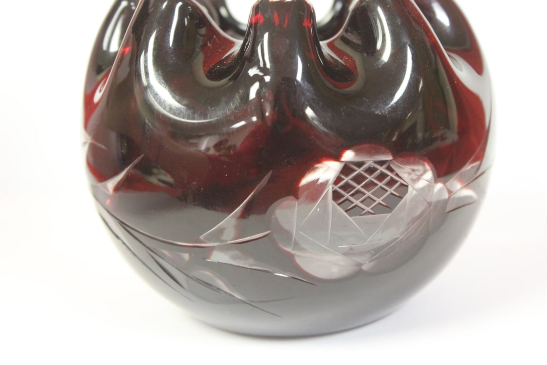 A Peach Bloom Cut Glass Bowl - 3