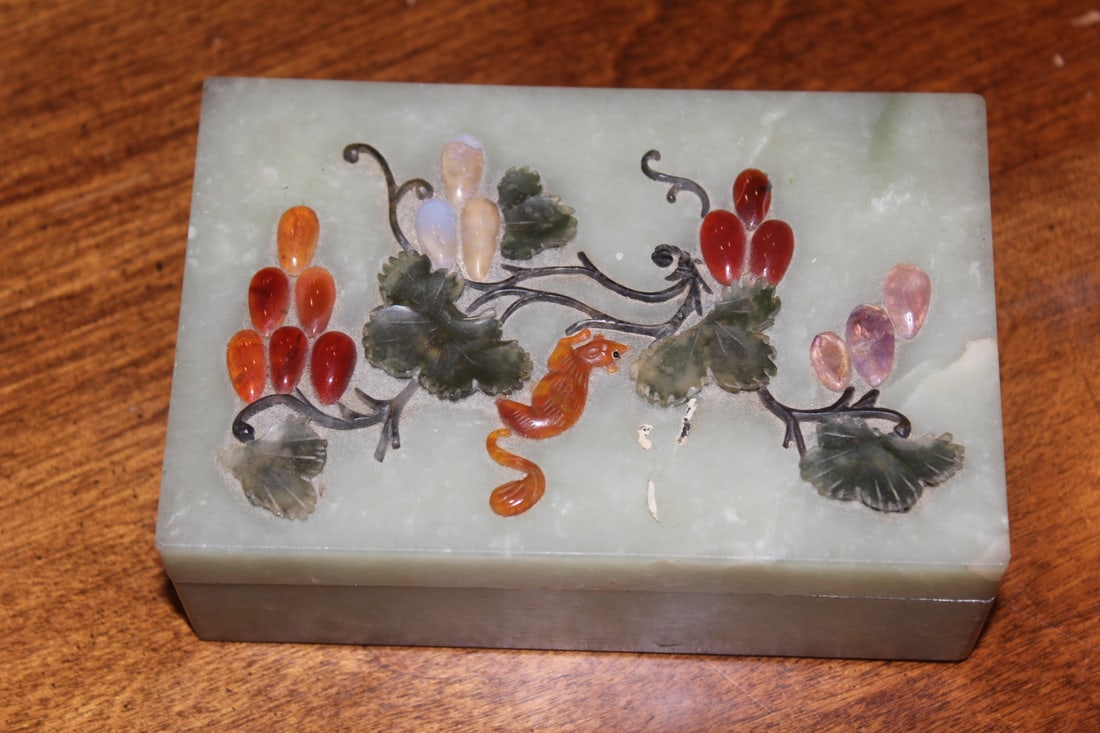 Antique Chinese Jade Box: please note: one chip on the corner as shown - 4 7/8" across