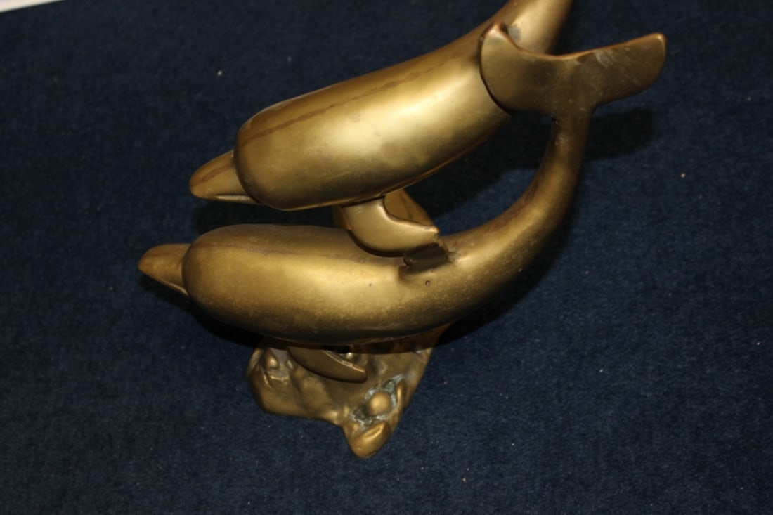 A Bronze/Brass/Metal Dolphin Statue /Twin Dolphins - 4