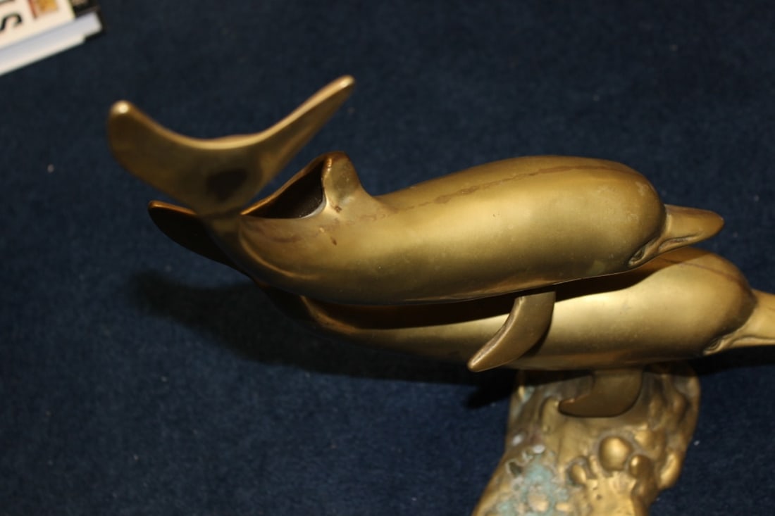A Bronze/Brass/Metal Dolphin Statue /Twin Dolphins - 5