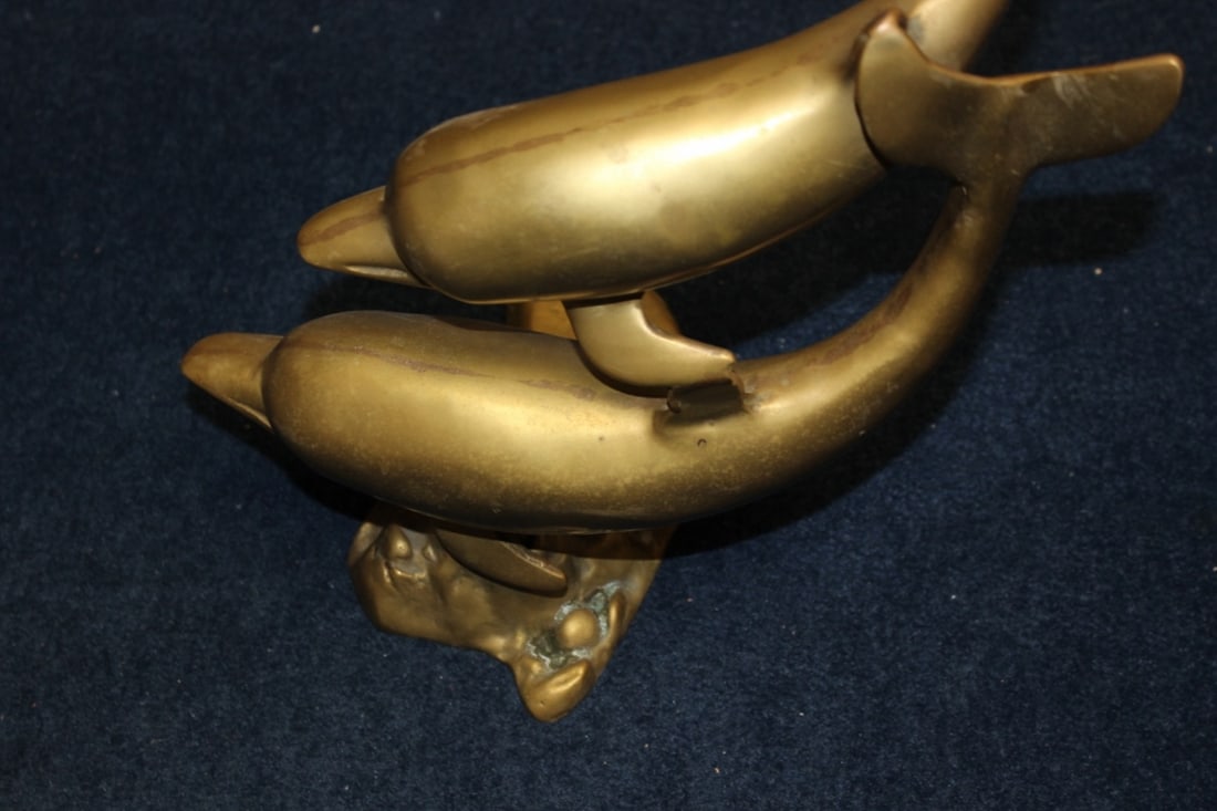 A Bronze/Brass/Metal Dolphin Statue /Twin Dolphins - 7