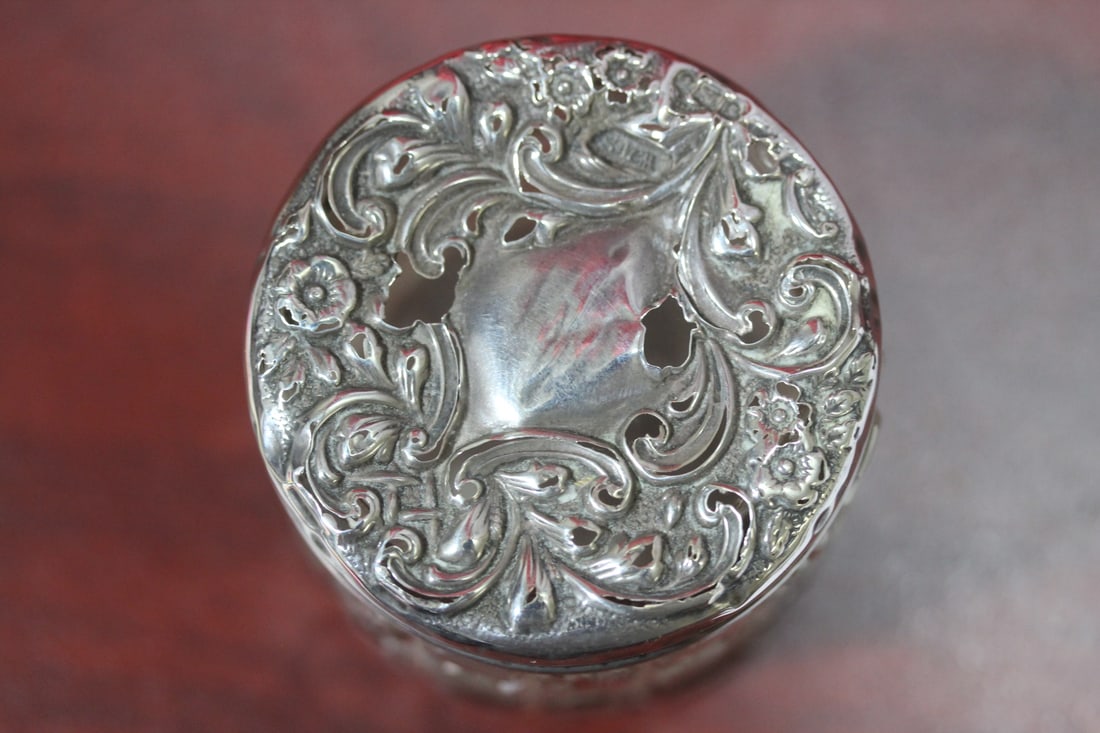 A Sterling Top Cut Glass Container - 2