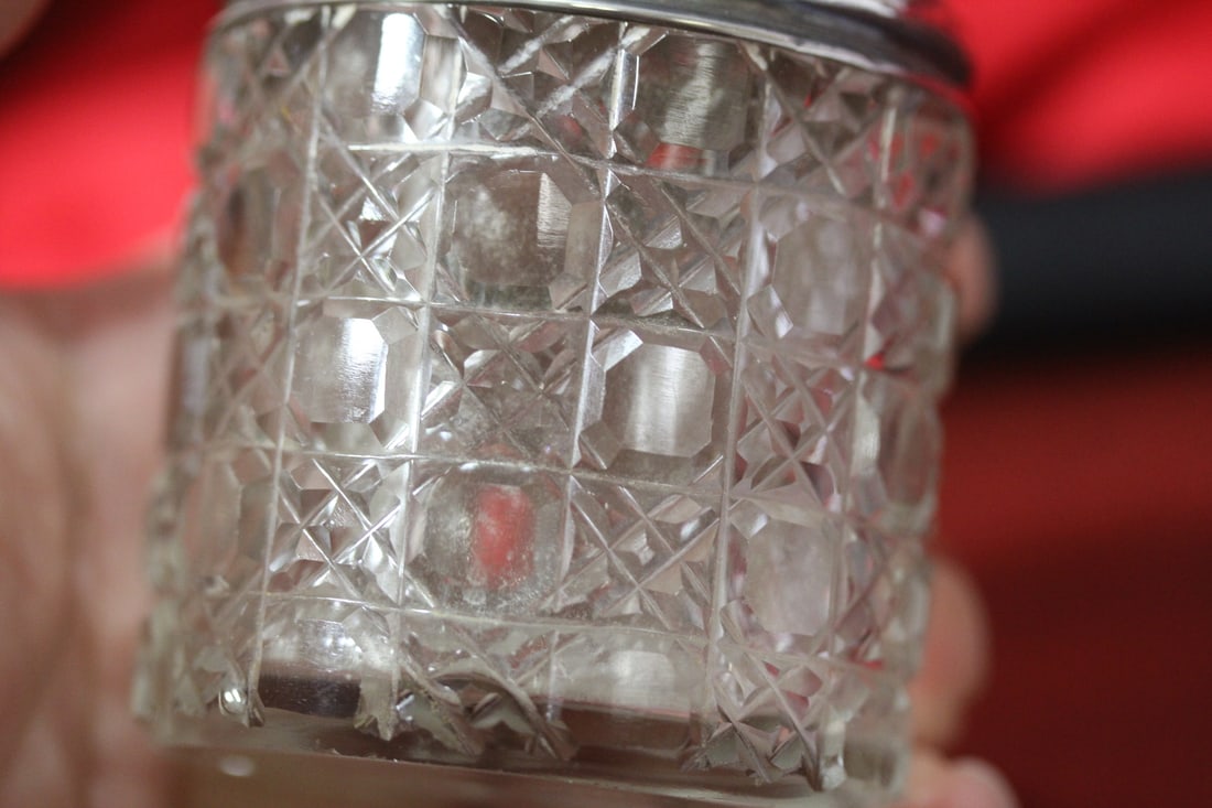 A Sterling Top Cut Glass Container - 4