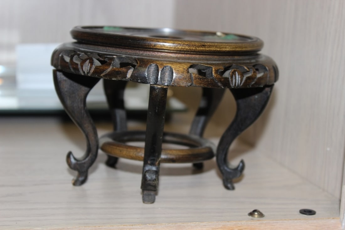 An Antique/Vintage Chinese Wooden Stand: Most likely early to mid 20th Century - 3 3/4" tall - inside diameter= 4 3/8"