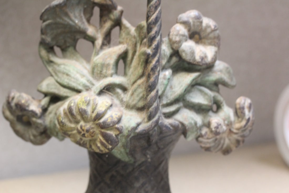 Antique Cast Iron Floral Basket Door Stopper - 2