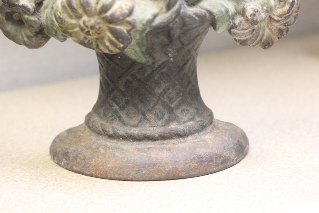 Antique Cast Iron Floral Basket Door Stopper - 4