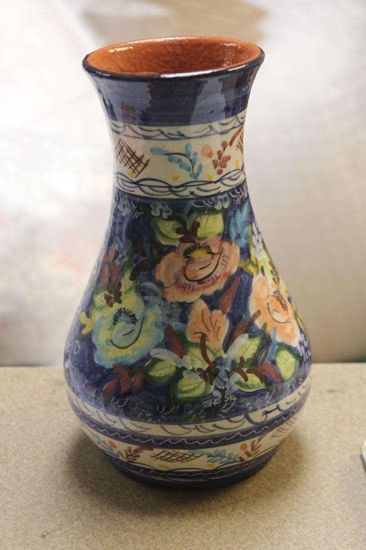 Decorative Hand Painted Vase: most likely Mexico - 8 1/4" tall