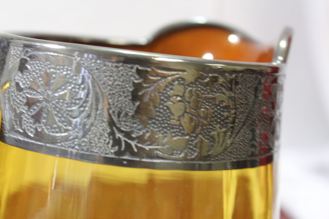 A Silver Overlay Amber Glass Pitcher - 6