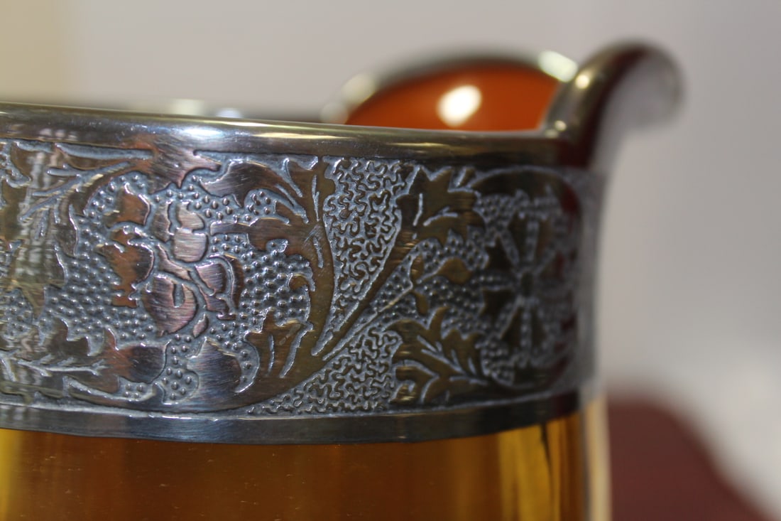 A Silver Overlay Amber Glass Pitcher - 7