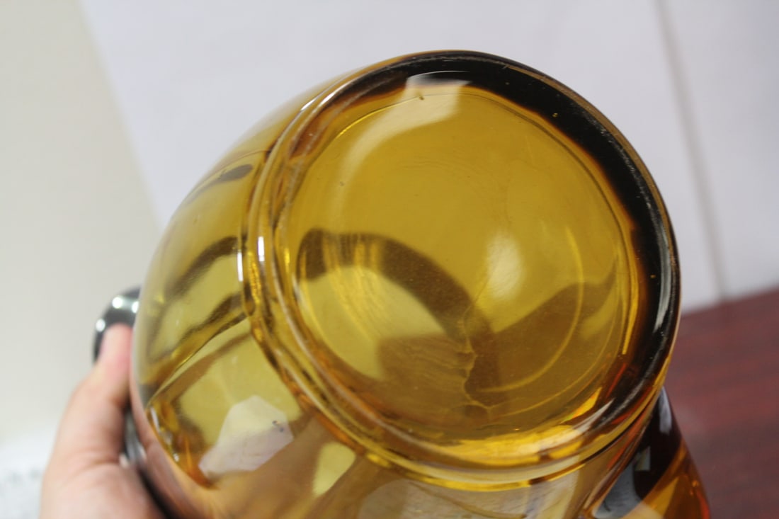 A Silver Overlay Amber Glass Pitcher - 8