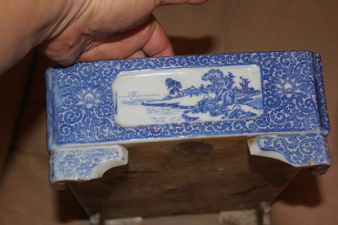 Antique Blue and White Planter - 6
