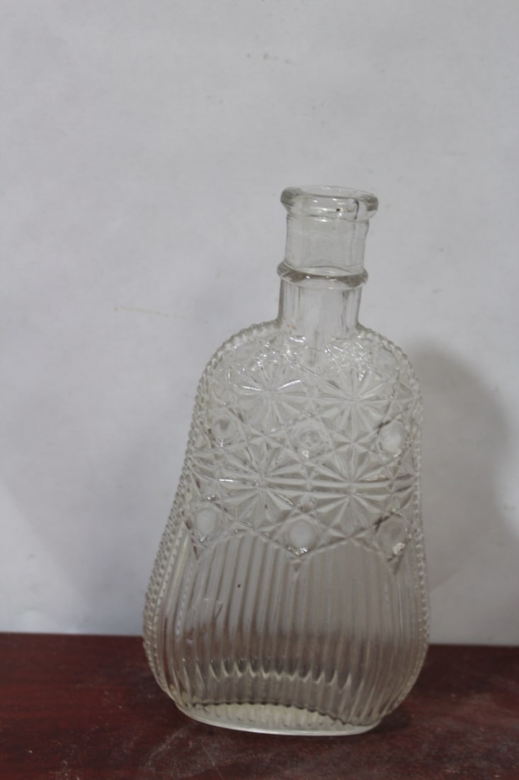 A Pressed Glass Flask for Spirit: no cap - 6 1/8" tall