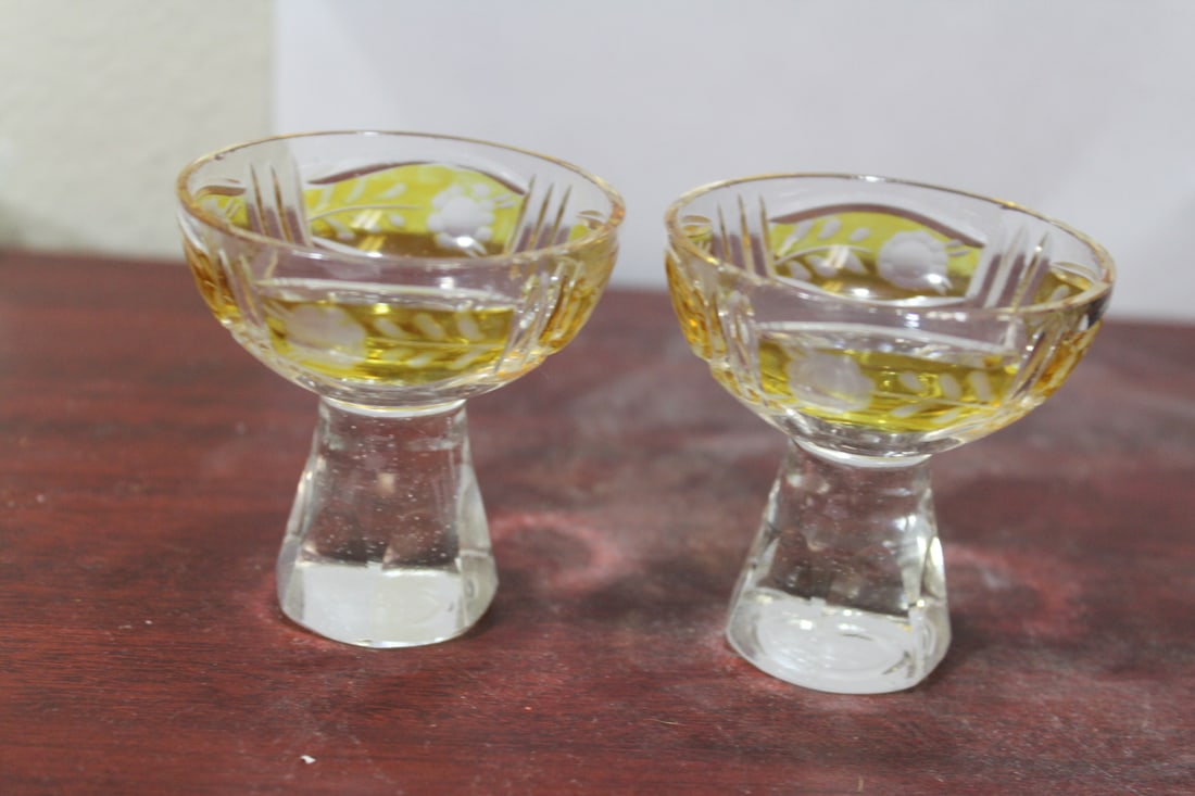 Set of Two Cut Glass Shot Glasses: 2 1/2" tall
